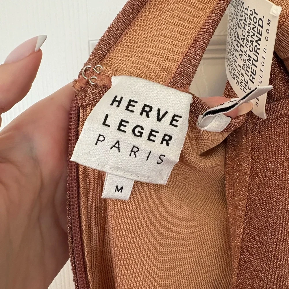 Herve Leger Copper Metallic Halter Midi Dress - Picture 6 of 6